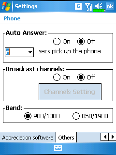 Přizpůsobení telefonu Ťukněte na Menu, Options a potom na záložku Phone, Services, Network, Skin, Appreciation software nebo Others pro změnu nastavení odpovídající služby.