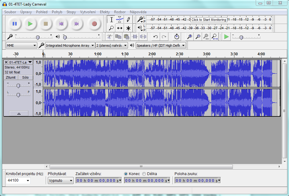 Audacity je program volně ke stažení na nahrávání a úpravy zvuku s možností využití více stop pro Windows, Mac OS X, GNU/Linux a další operační systémy.