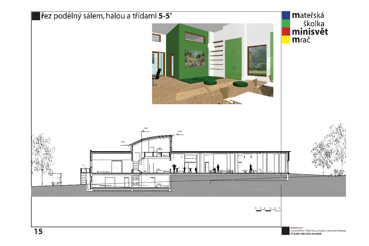 Výškové řešení-podélný řez Veřejná část, Školka (3