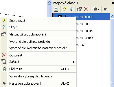 Legenda mapových oken V legendě mapového okna je zobrazen seznam dat zobrazených v mapovém okně, včetně náhledu jejich prezentace.