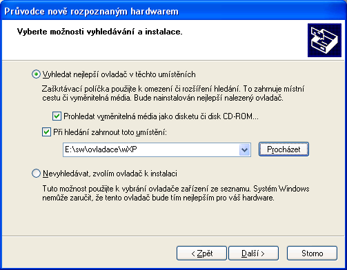 Vyberte adresář wxp, který naleznete na dodaném CD (D:\sw\ovladace\wXP) a stiskněte tlačítko OK, viz. obr. 25. Obr.