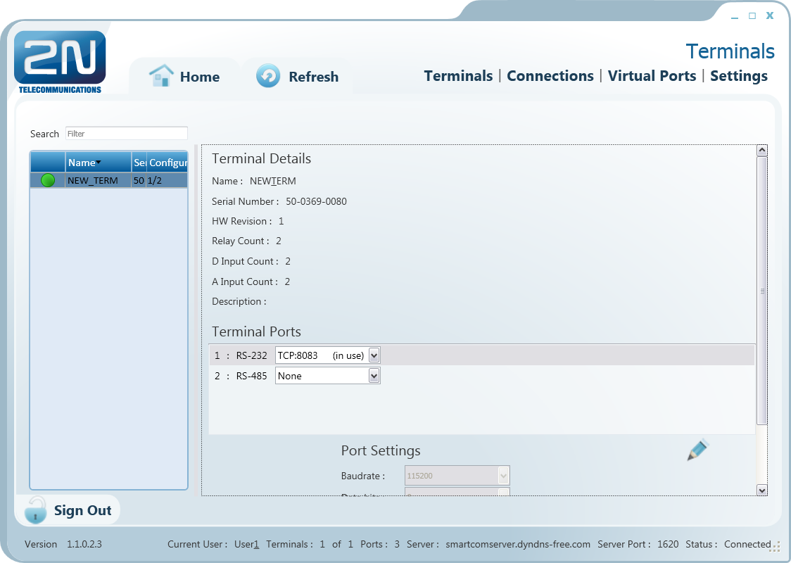 6.3 Použití 2N SmartCOM Control Panel Aplikace slouží hlavně pro virtualizaci portů, a pro snadné připojení k terminálům.