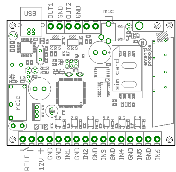 LED 1 indikace napájení LED 2 a 3 indikace komunikace s PC LED 4 indikace stavu připojení GSM modulu Zapojení konektorů IN 1 6 digitální vstupy, aktivace beznapěťovým kontaktem nebo otevřeným