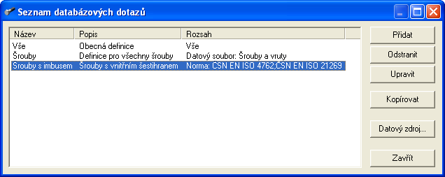Stejná tabulka s plnou řadou rozměrů (při vypnutém filtrování): Vazba na skladovou databázi V nové verzi programu byly přepracovány a výrazně rozšířeny možnosti vazby na externí skladovou databázi.