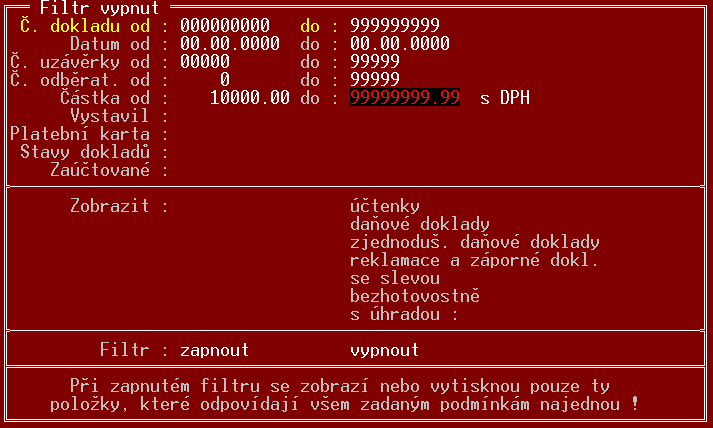 Filtrování dokladů podle ceny Aby bylo možné vytvořit seznam takovýchto dokladů, byla doplněna i možnost filtrovat doklady podle ceny.