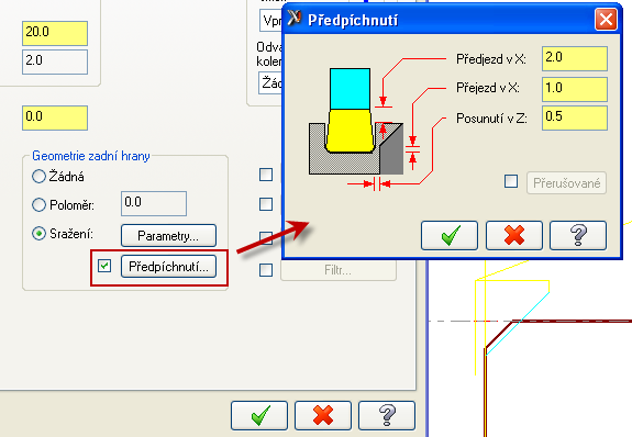 Řešené úkoly při soustružení v CAD/CAM systému 108 Obrázek 3.37 Výsledek sražení hrany na upíchnuté součásti Případně můžeme nastavit i dodatečná zaoblení na přechodech sražení.