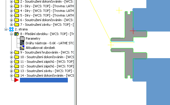 Řešené úkoly při soustružení v CAD/CAM systému 117 4) Pokračujeme v obrábění na druhém vřeteni. Obrázek 3.56 Obrábění z druhé strany 3.