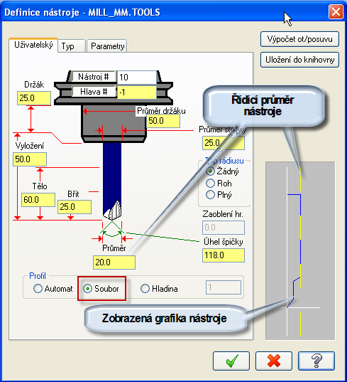 Řešené úkoly při frézování v CAD/CAM systému 146 V nabídce Obrábění pak použít volbu Správce nástrojů a po kliknutí pravým tlačítkem myši použít volbu Nový nástroj Obrázek 4.