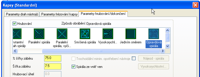 Řešené úkoly při frézování v CAD/CAM systému 150 Obrázek 4.46 Strategie smíšená spirála Obrázek 4.