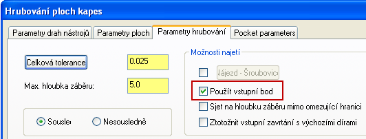 Řešené úkoly při frézování v CAD/CAM systému 158 Obrázek 4.65 Dráha nástroje cyklu vrtání - předvrtání Druhým způsobem je nejdříve provedení předvrtání děr, viz. Obrázek 4.66 a pak následně hrubovací frézování kapes.