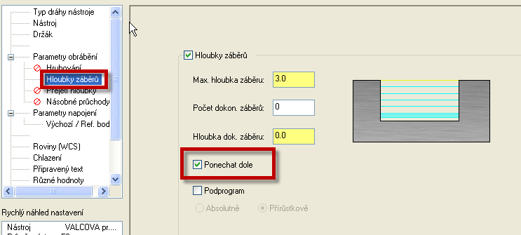 Řešené úkoly při frézování v CAD/CAM systému 165 V NC programu jsou pak hodnoty posuvů, viz. Obrázek 4.79, pro: Přísuv Posuv po přímce Posuv po oblouku 400 mm/min. 800 mm/min. 500 mm/min. Obrázek 4.79 Výsledek nastavení - NC program s výrazněným nastavením posuvu Příklad 4.