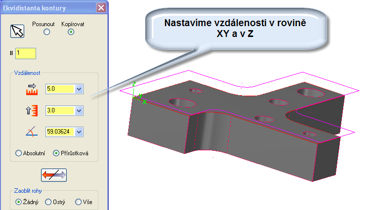 Řešené úkoly v CAD modulu CAD/CAM systému - Design 48 Následuji nastavení vzdálenosti od hrany. Obrázek 2.10 Výběr obvodové hrany Obrázek 2.