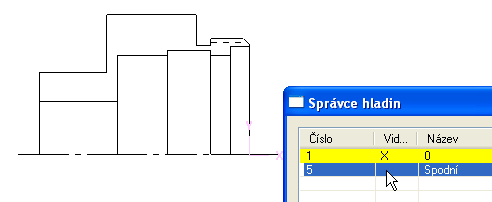 Řešené úkoly v CAD modulu CAD/CAM systému - Design 62 Obrázek 2.41 Změna vlastností prvků Obrázek 2.42 Vypnutí viditelnosti hladiny po změně vlastností prvků Příklad 2.10.