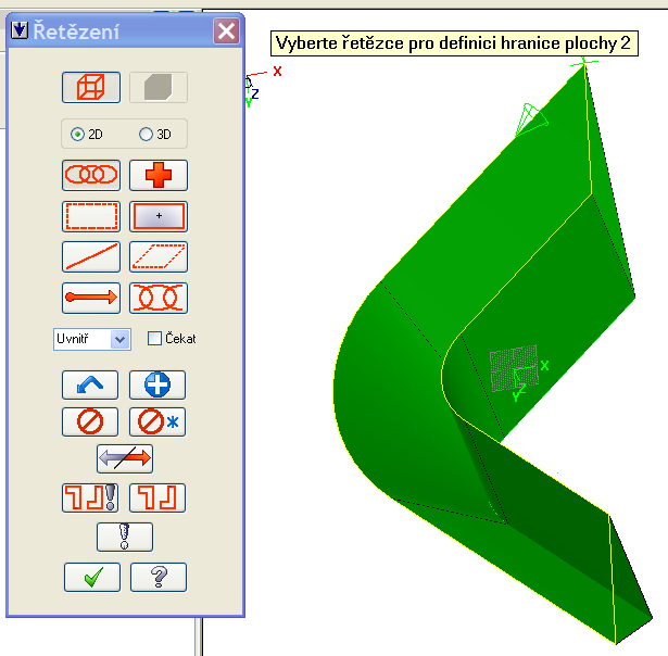 Řešené úkoly v CAD modulu CAD/CAM systému - Design 79 Protější vnitřní plochu můžete vytvořit stejným způsobem, nebo funkcí