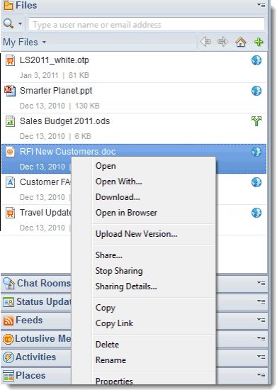 IBM Software Lotus Notes Files New IBM Connection Files Plug-in Upload files for your own use or to share with others Drag and drop an attached file or a file from your desktop to Files Drag and drop