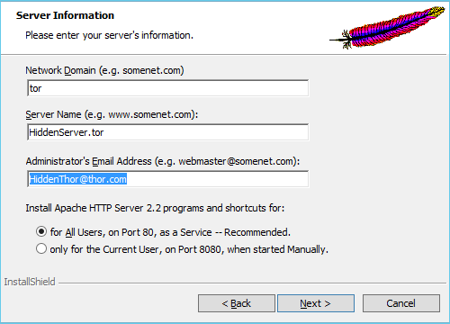 3.3. Instalace skryté služby Pro demonstraci skryté služby byl zvolen Apache web server, který je jedním z nejrozšířenějších webových serverů a zároveň je multiplatformní, což koresponduje s verzemi
