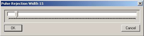 V tomto okně je možné zadat maximální šířku pulsů, které budou filtrovány, v jednotkách doby vzorkovací periody.
