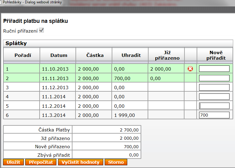 rosinec 2015 Report Splátkový kalendář ro nahlížení SK byl vytvořen report Splátkový kalendář přístupný přes menu Odkazy v Detailu pohledávky.