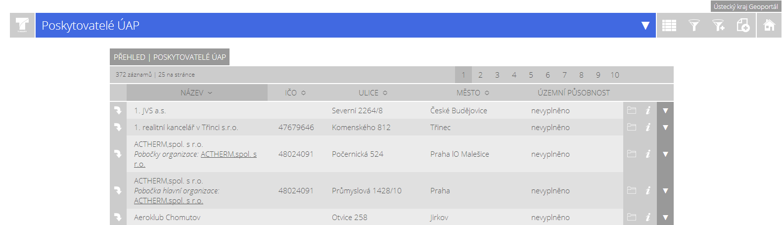 V aplikaci jsou spravovány dva typy objektů. První skupinou jsou synchronizované záznamy vzniklé v evidenci ilas, druhým typem jsou záznamy vedené pouze v této evidenci bez vazby na ilas. obr.