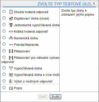 Správa online kurzů v moodlu 6 Základní nastavení otázek Název otázky: jednoznačný název pro Vaši otázku pro případ, že byste ji chtěli později znovu použít v jiném testu Text otázky: zde zaneste