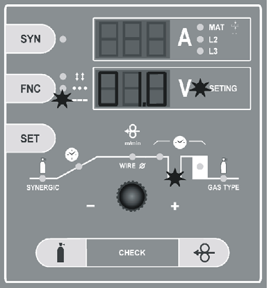 Use the potentiometer to set required value of spot time 0,1-5 sec. Setting PULSE time Press button SET until you switch on LED marked in the picture.