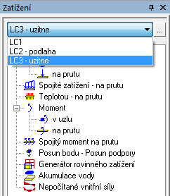 Zadání výpočtových dat Zatěžovací stavy a skupiny Každé zatížení se musí nacházet v zatěžovacím stavu, přičemž zatěžovací stav může obsahovat různé typy zatížení.