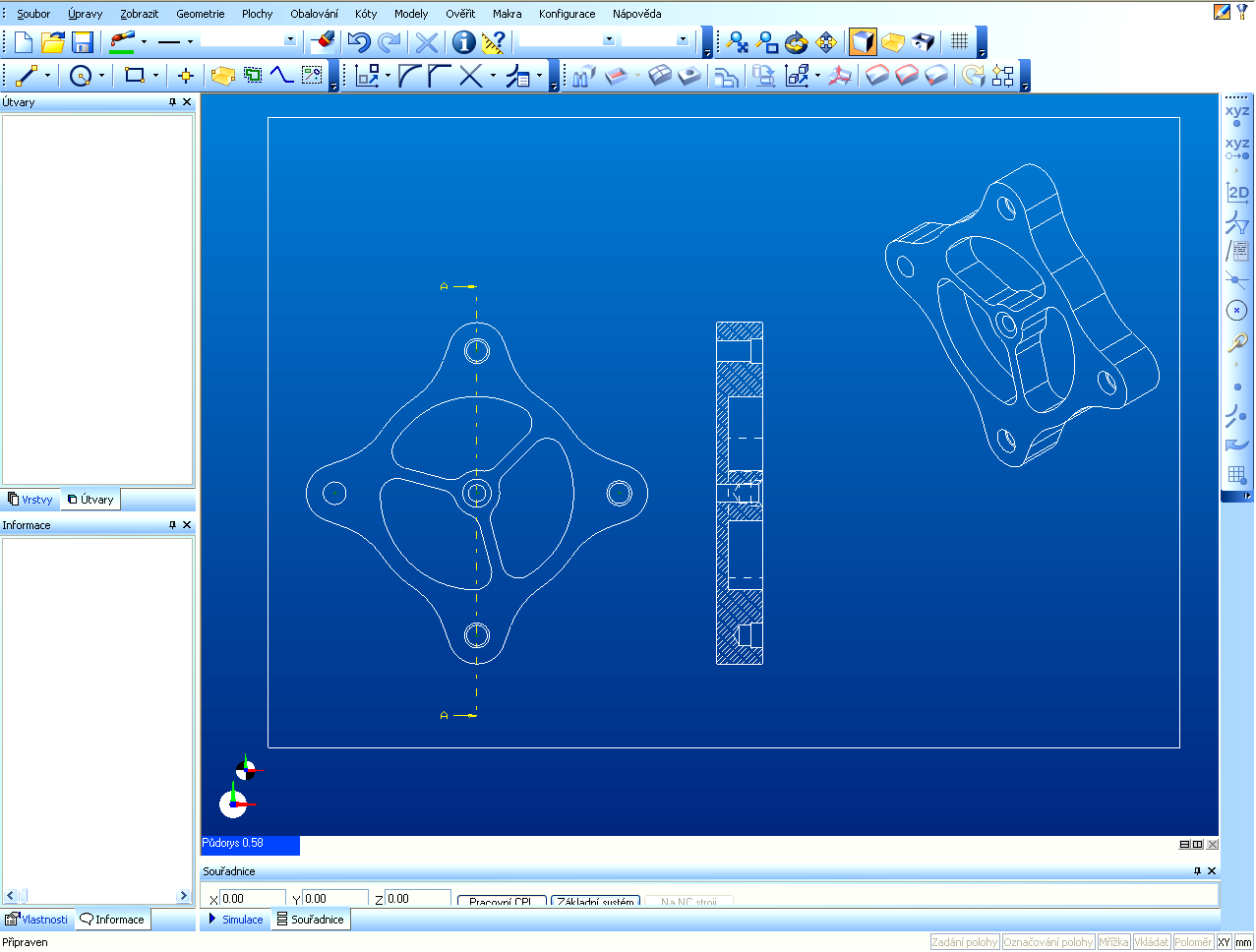 3 FRÉZOVÁNÍ 2.5 osé 2D GEOMETRIE Příprava součástí v CAD systémech pro frézování může mít podobu 3D drátových, plošných nebo objemových modelů.