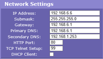 Network Settings Blok obsahuje základní nastavení síťových parametrů pro komunikaci v Ethernetu: IP address IP adresa jednotky, po změně nastavení je nutné restartovat zařízení Submask Maska lokální