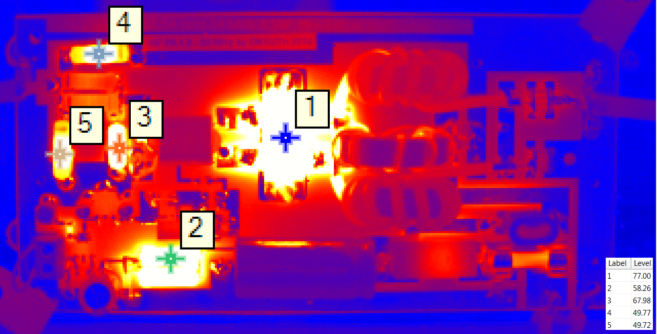 Obr. 15: Ukázka oteplení zesilovače v infračervené oblasti.