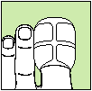 6. Přitlačte lepivé chlopně na spodní stranu prstu. (Diagram ukazuje plosku nohy) 7.