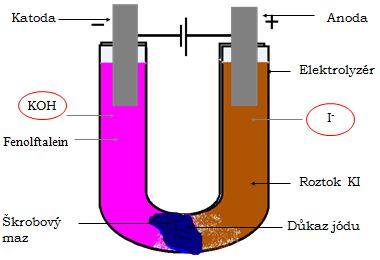 Pokus 2: Elektrolytická transfuze Pomůcky: injekční stříkačka, 2 jehly, vodiče, akumulátor, stojan, kádinka Chemikálie: 36% kyselina sírova, potravinářské barvivo Do vody přikápneme kyselinu sírovou