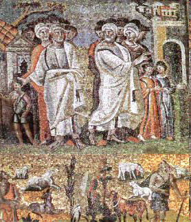 Zázračné rozmnožení chleba a ryb (kolem 504), mozaika z kostela Sant