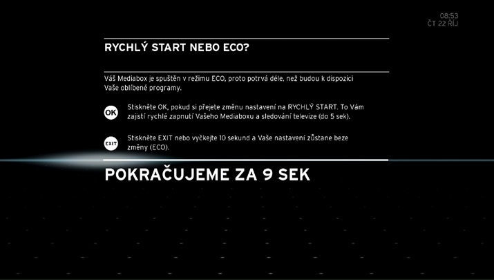 3. První nastavení vašeho Horizon HD Mediaboxu 1 5 2 Obrazovka bude zobrazena pouze v případě, kdy HD Mediabox není propojen s modemem.