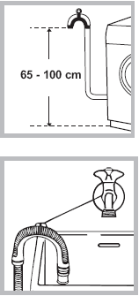 Připojení odtokové hadice Připojte odtokovou hadici ke kanalizaci ve výšce 65-100 cm nad zemí tak, aby nebyla ohnutá;! Nepoužívejte prodlužovací kabely ani vícenásobné zásuvky/rozdvojky.