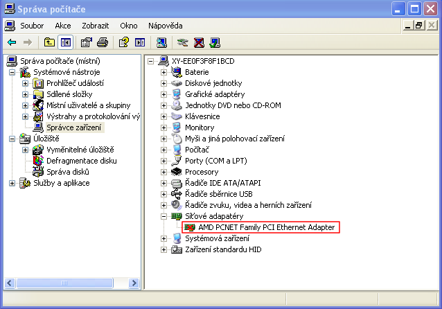 61 2.2. Síťové rozhraní Pokud nelze síťovou kartu zakázat již v BIOS, musí být zakázána ve Správci zařízení.