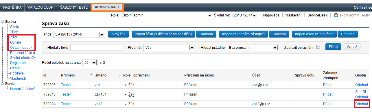 3.3.2 Jak zrušit přístup existujícímu uživateli? Zrušit celkově přístup daného uživatele do systému může pouze odpovědný pracovník ČŠI.