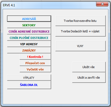 Hlavní ovládací panel Základní tlačítka Na hlavní ovládací panel se dostanete pomocí kombinace kláves CTRL+D Seznam všech distributorů a rozvozců.