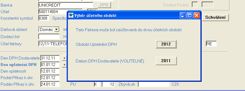 V případě časového rozlišení na přelomu kalendářního roku se účtuje do dvou roků : Den Uplatnění DPH Datum zdanitelného plnění faktury. Jedná se o nejdůležitější datum faktury.