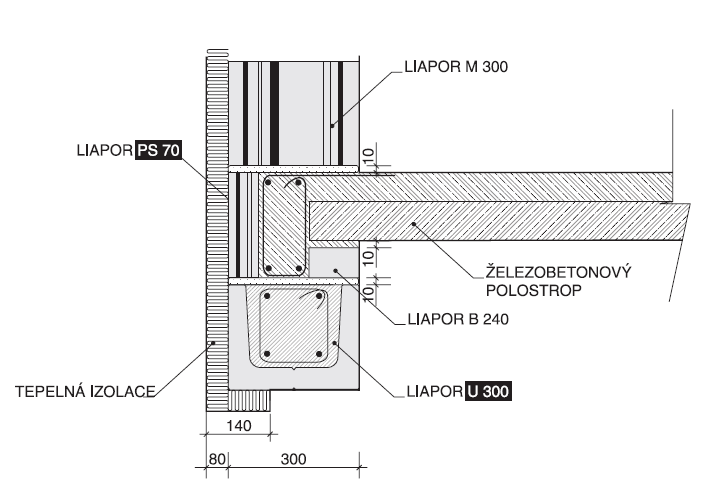 LIAPOR M 45 šikmé rohy LIAPOR H ztracené bednění LIAPOR U