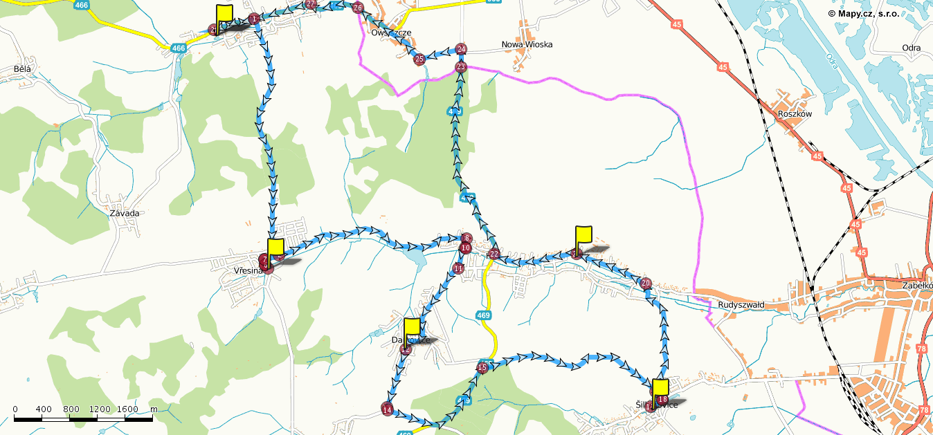 Trasa č. 4 Píšť Vřesina Darkovice Šilheřovice Hať Píšť Délka trasy: 27.3 km; Čas trasy: 01:33:01; Stoupání: 397 m; Klesání: 397 m; Minimální nadm. výška: 205 m; Maximální nadm.