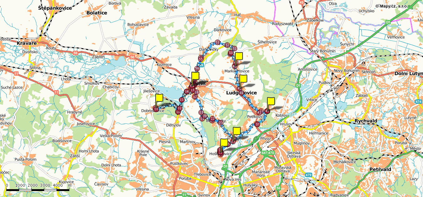 Trasa č. 5 Hlučín Markvartovice Ludgeřovice Ostrava Petřkovice Ostrava Lhotka Ostrava Hošťálkovice Dobroslavice Hlučín Délka trasy: 36.