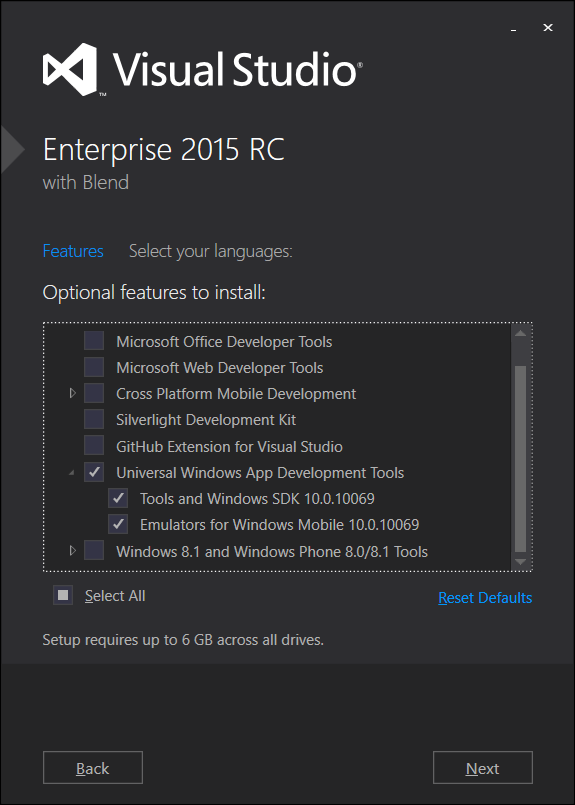 Nástroje na tvorbu aplikací Visual Studio 2015 RC Pro vývoj aplikací je třeba Windows 10 Zdarma edice Community Placená edice Professional a Enterprise Šablona: Windows / Windows