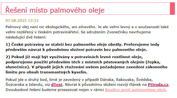 Co se píše o palmovém oleji není ekologický není zdravý velmi levný velmi