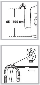 Připojení odtokové hadice Připojte odtokovou hadici ke kanalizaci ve výšce 65-100 cm nad zemí tak, aby nebyla ohnutá;! Nepoužívejte prodlužovací kabely ani vícenásobné zásuvky/rozdvojky.