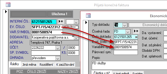 Kontrolní hlášení DPH 11 Pokud není VS na faktuře vyplněn, vytvoří se při převzetí automaticky z evidenčního čísla faktury tak, že se akceptují pouze numerické znaky. Například 515422312.