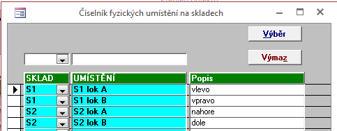 Sklady 19 Mimo zapnutí evidence sledování umístění na skladě, je pro vybraný sklad možné stanovit takzvané výchozí umístění. Praktické využití této možnosti bude popsáno dále.