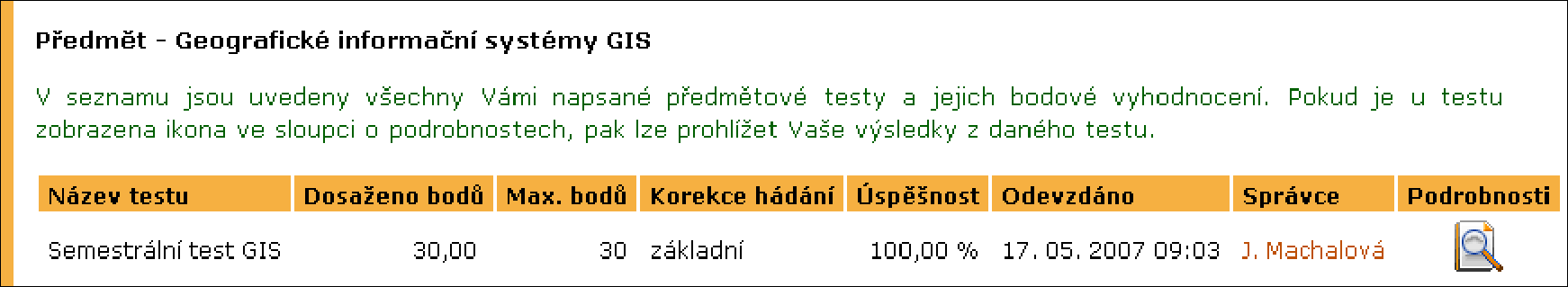 bodovací vyučující v archu evidují výsledky prací a testů, které byly ohodnoceny body; hodnoticí může vyučujícím posloužit ke zhodnocení práce jednotlivých studentů; poznámkový většinou není