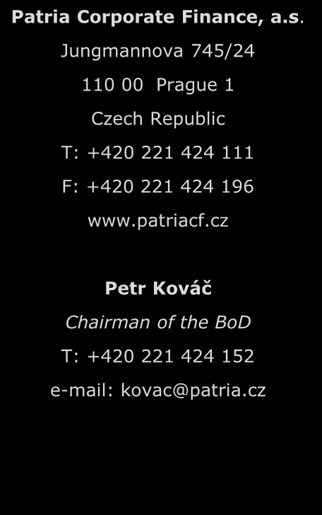 Kontakt Patria Corporate Finance, a.s.