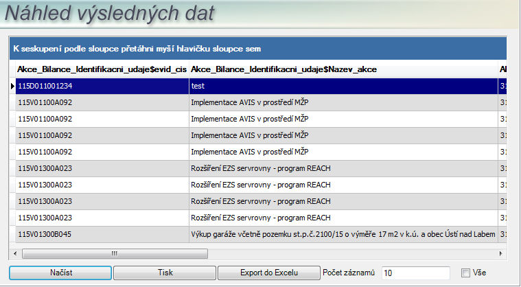 Obrázek 65 Náhled výsledných dat Vytvořený dotaz uložíte funkcí Uložit. 8.1.1 Seskupení Data můžeme modifikovat poklepáním pravým tlačítkem nad vytvořeným dotazem Testovací dotaz.