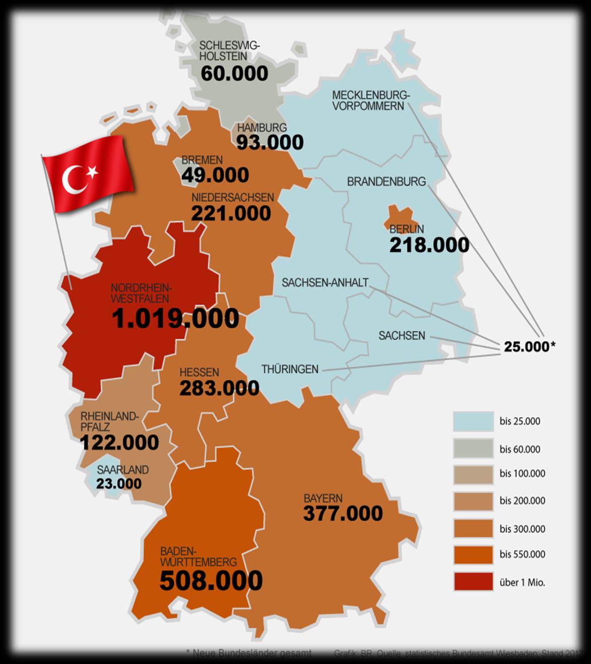 Obrazová příloha Mapa ukazuje počet Turků v jednotlivých spolkových zemích